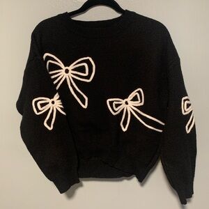 Black Sweater with White Bow Accents - L